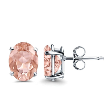 Art Deco Oval Wedding Bridal Solitaire Stud Earrings Simulated Morganite CZ 925 Sterling Silver-8mmx6mm